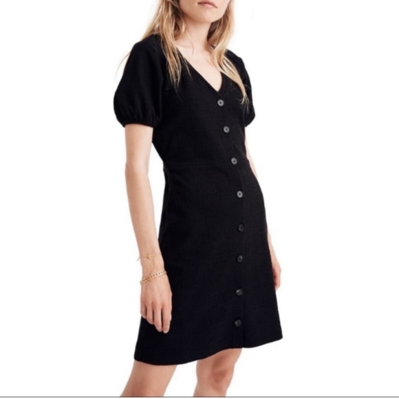 Madewell Dresses & Skirts - Madewell Texture & Thread Puff-Sleeved Dress Black Large